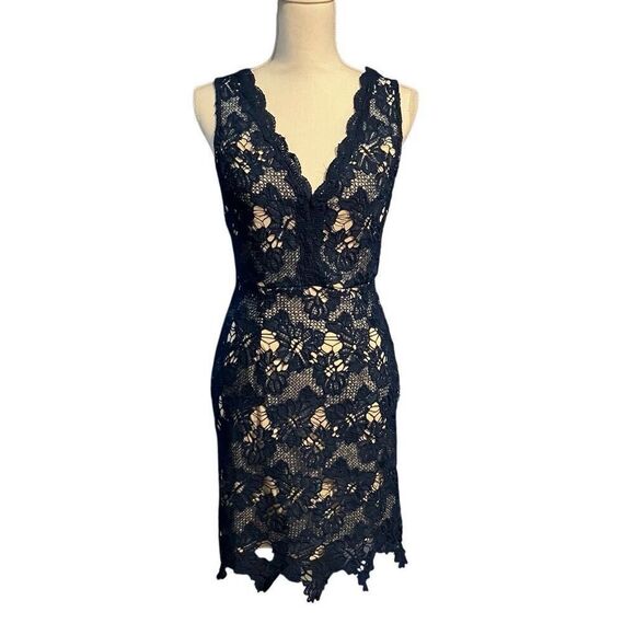 Soieblu Lace Floral Cocktail Knee Length Sheath Dress Blue Small - Picture 1 of 7